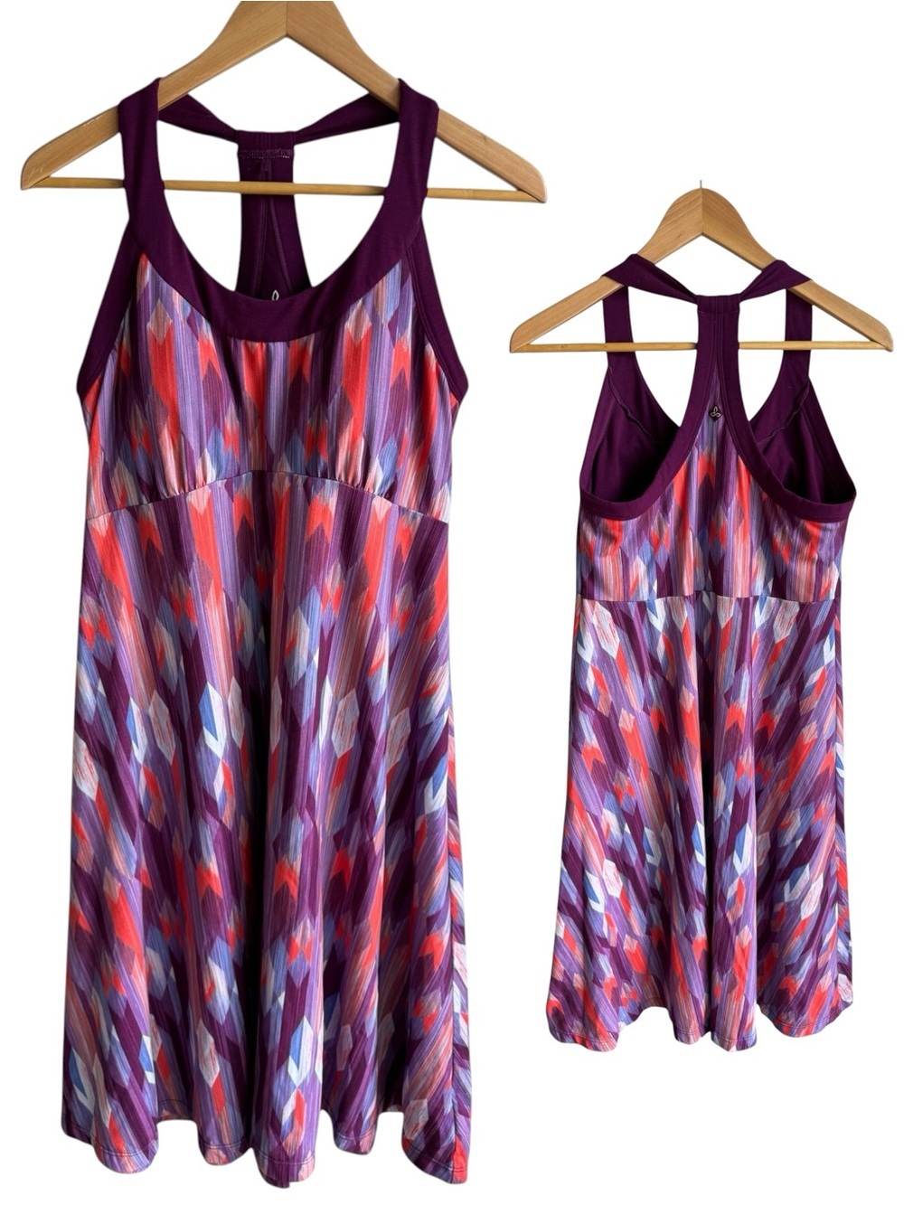 PrAna Colourful Athletic Dress Sz XL Purple Red Padded Halter Racerback Outdoor